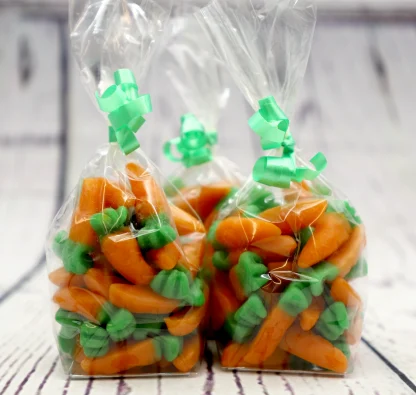 These yummy Easter Jelly Carrots are made by "Jake".  Delicious gummy treats, packaged in 150g Easter bags and finished with some ribbon. Give them a go, we're sure you'll love them! 