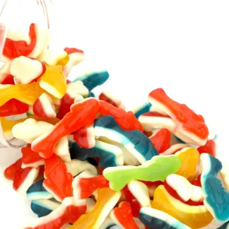 Multi coloured gummy shark sweets