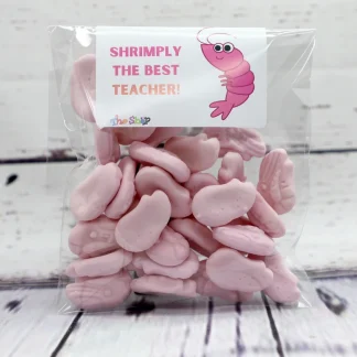 Shrimply the Best teacher gift sweet bag with foam shrimps
