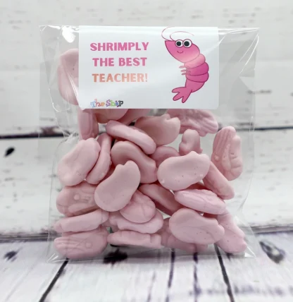 Shrimply the Best teacher gift sweet bag with foam shrimps