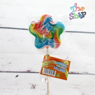 Star-shaped fruit swirled hard boiled lollipop
