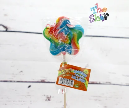 Star-shaped fruit swirled hard boiled lollipop